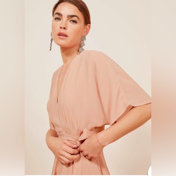 REFORMATION Sz L Blush Winslow Dolman Kimono Sleeve Crepe Wrap Maxi Dress NEW - Picture 4 of 16